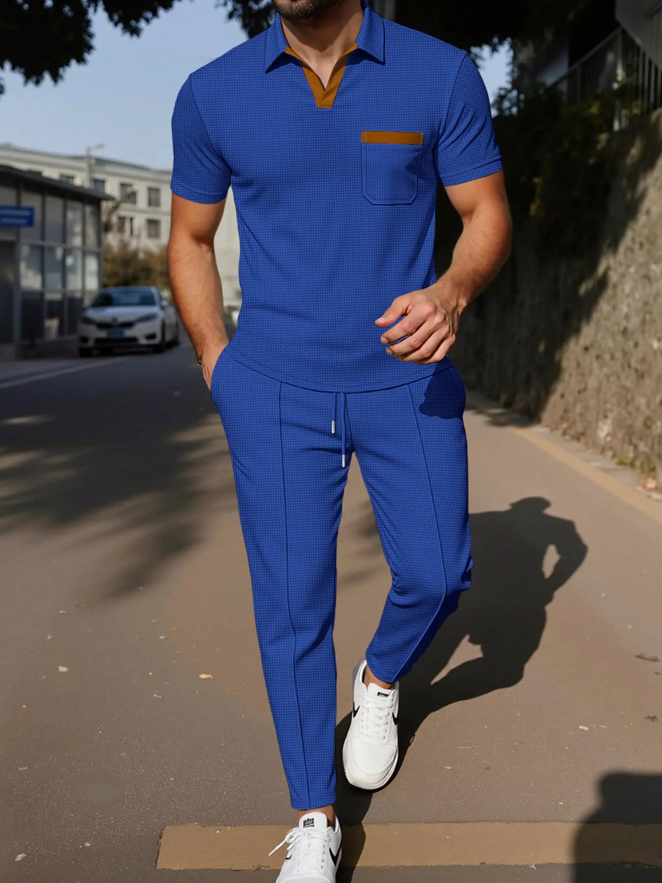 Men's Two-Piece Set, Christmas Gift, Friday, Spring Summer Fall Clothing, Casual Knit Pants, High Waist, Long Sleeve Blazer