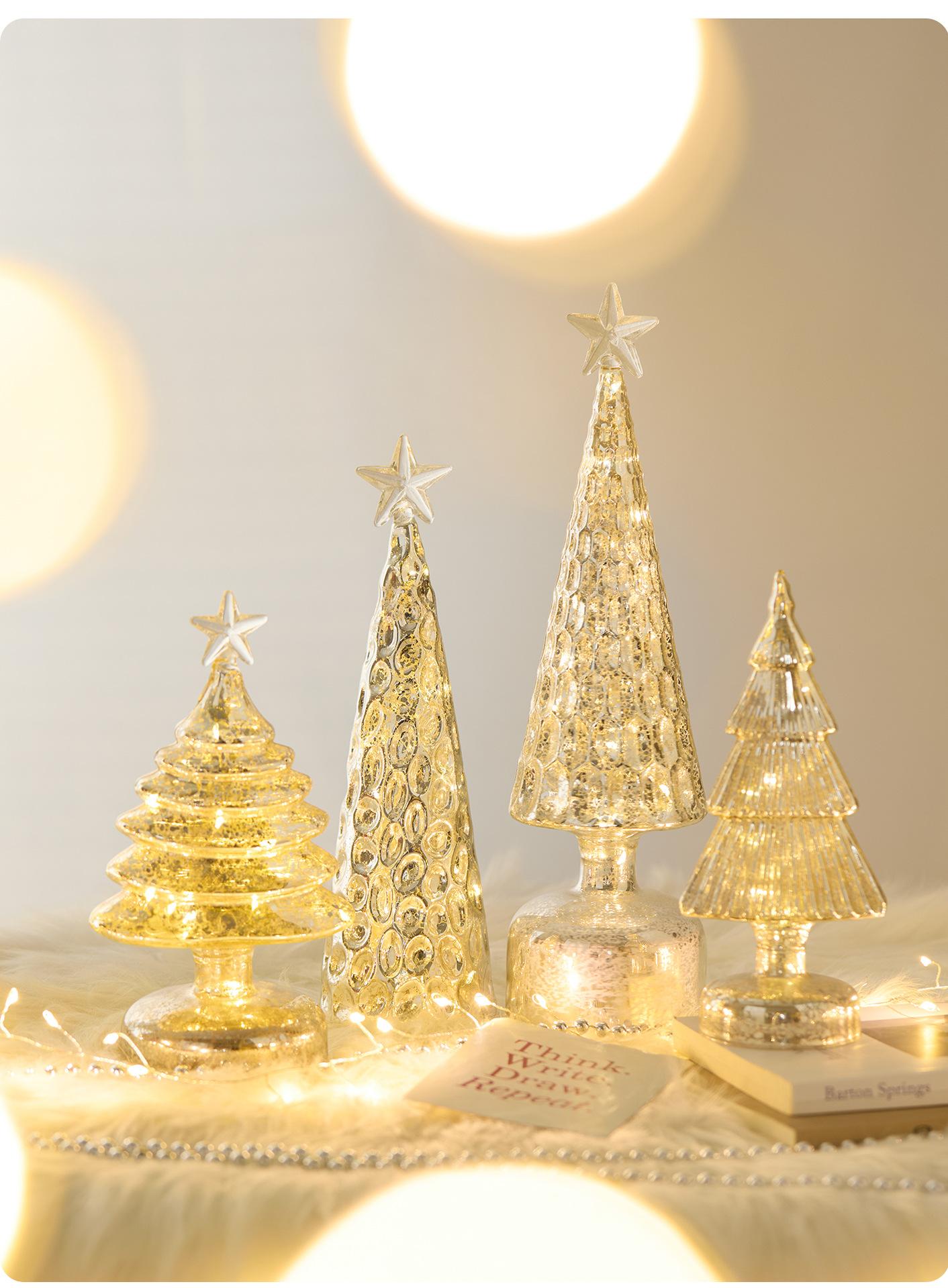 [4 pack] New Holiday Decorations, Glass Christmas Tree, Champagne-Colored Ornaments, Tabletop Scene Setting Props