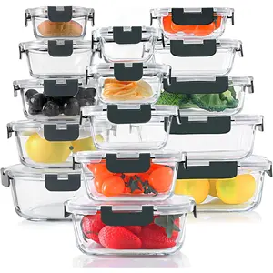 30 Pieces Glass Food Storage Containers Set, Glass Meal Prep Containers Set with Snap Locking Lids, Airtight lunch Containers for Microwave, Oven, Freezer & Dishwasher,Gray