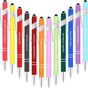 12 Pcs Inspirational Aesthetic Pens Gift Set Funny Ballpoint Pen with Stylus Tip Motivational Graduation Gifts Bulk for Teacher Coworkers Nurse School Office Supplies(Assorted Color,Motivational Style)