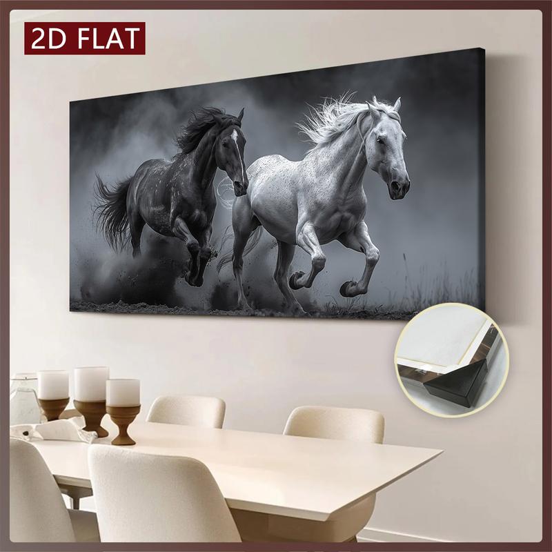2D Flat Single Piece Wooden Frame Canvas Painting, Depicting a Black and White Horse Running in the Dust.This Exquisite Poster Can Be Used as Home Decoration and Wall Art, Suitable for Living Room, Bedroom, Office, Dining Room 2D Flat Single Piece Wooden Frame Canvas Painting, Depicting a Black and White Horse Running in the Dust.This Exquisite Poster Can Be Used as Home Decoration and Wall Art, Suitable for Living Room, Bedroom, Office, Dining Room