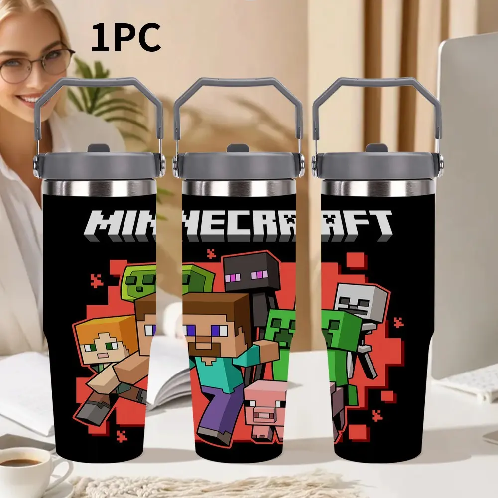 1pc 30oz/20oz Stainless Steel Insulated Water Bottle,  Minecraft Pattern Design, Birthday Gift, Suitable For Office Work, Outdoor Camping, Driving, Gym Sports, Perfect Holiday Gift