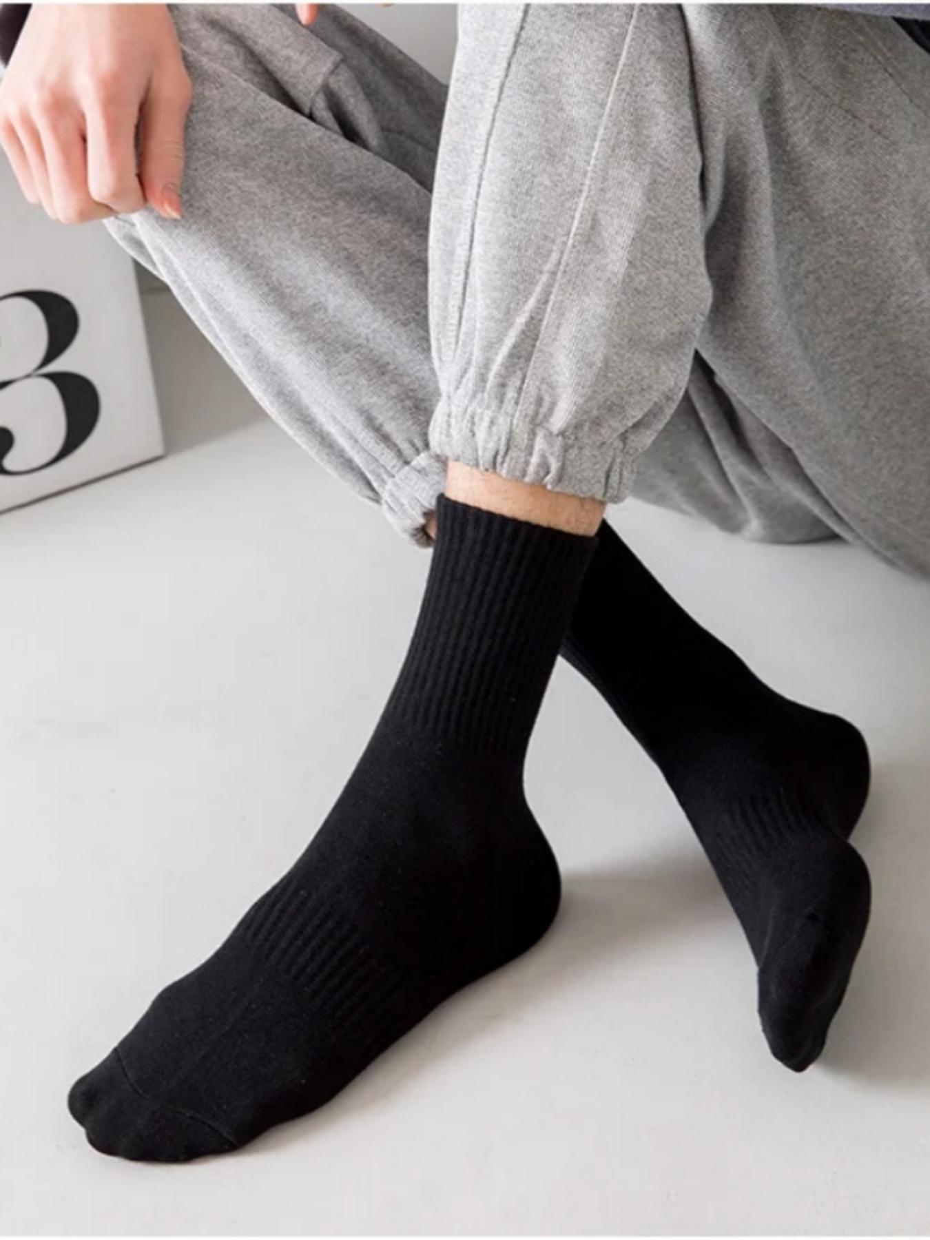 Men's Solid Color Crew Socks, Sock Set, Casual Comfy Breathable Socks for Daily Outdoor Wear, Socks for Men