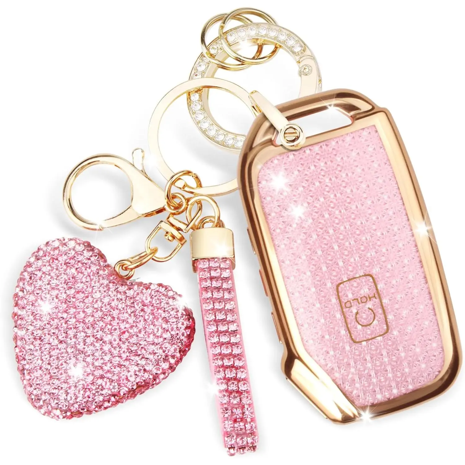 TPU Kia Key Fob Cover with Keychain (A-Pink, 5 Buttons) - Multi-Model Compatible with Soul, Forte, Telluride, 5, Seltos, NIRO, Sportage, Sorento, 7 - Dustproof, Key Protection, Signal-Safe