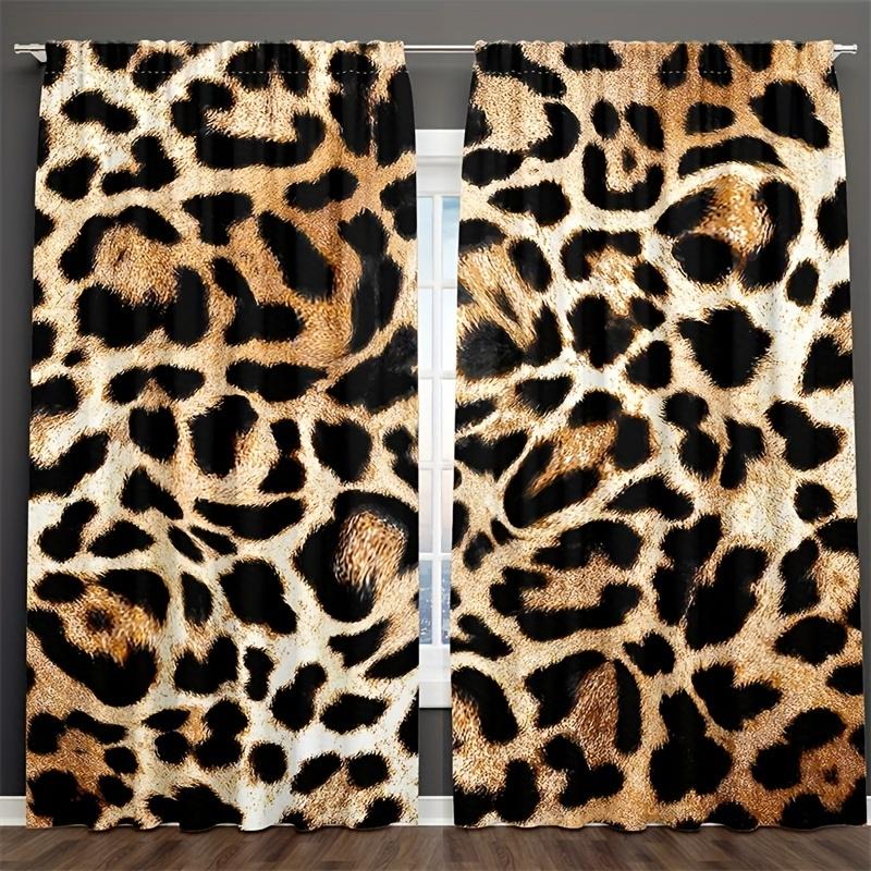 Leopard Print Curtain, 2 Counts Decorative Window Curtain, Washable Rod Pocket Drapes, Home Decoration Curtain for Home Bedroom & Living Room Decor