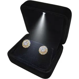 Velvet Earring Box with LED Light, Stud Earring Gift Box Jewelry Display Case for Proposal,Engagement, Wedding and Birthday