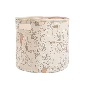 Fabric Round Nursery Storage Basket, Toy Storage, Woodland Nursery Decor, 13"x12", Toy Basket, Baby Storage Organizer, Toy Organizers and Storage Bins, Baby Organizers and Storage, Toy Bins