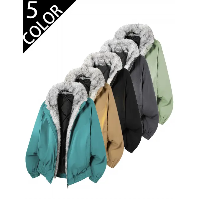 2026 New Men Fleece Lined Jacket, Thick Quilted Liner Warm Bomber Coat with Fluffy Faux Fur Collar, Elastic Cuff Windproof Zip Up Outerwear, Fashion Casual Male Winter Streetwear Jacket for Daily Commute Outdoor Activities Daily Wear Daily Travel