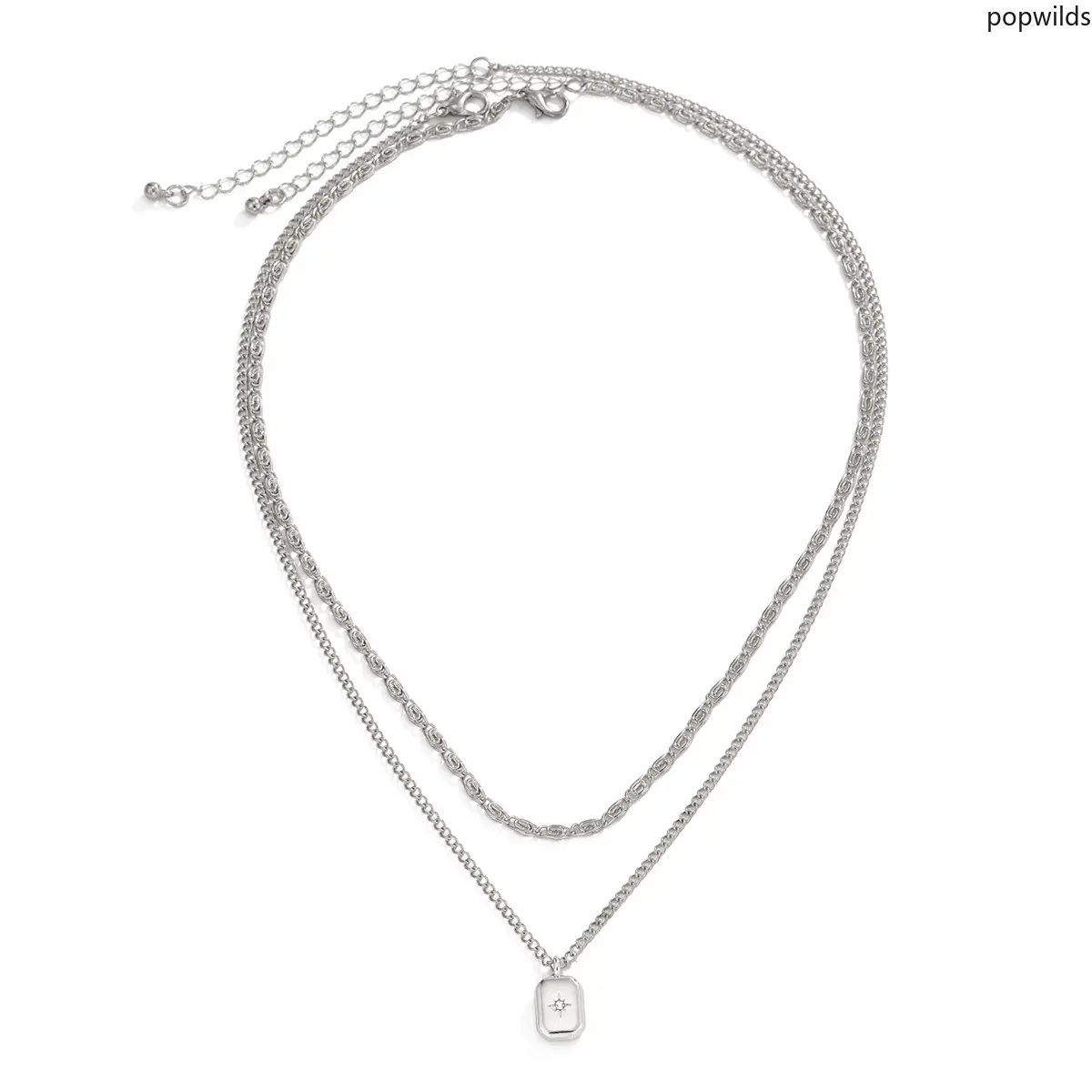 Men Double Layer Stackable Necklace Hip Hop Star Tag Pendant Clavicle Chain Trendy Niche Versatile Wrist Jewelry Daily Street Fashion Accessory Gift For Guys