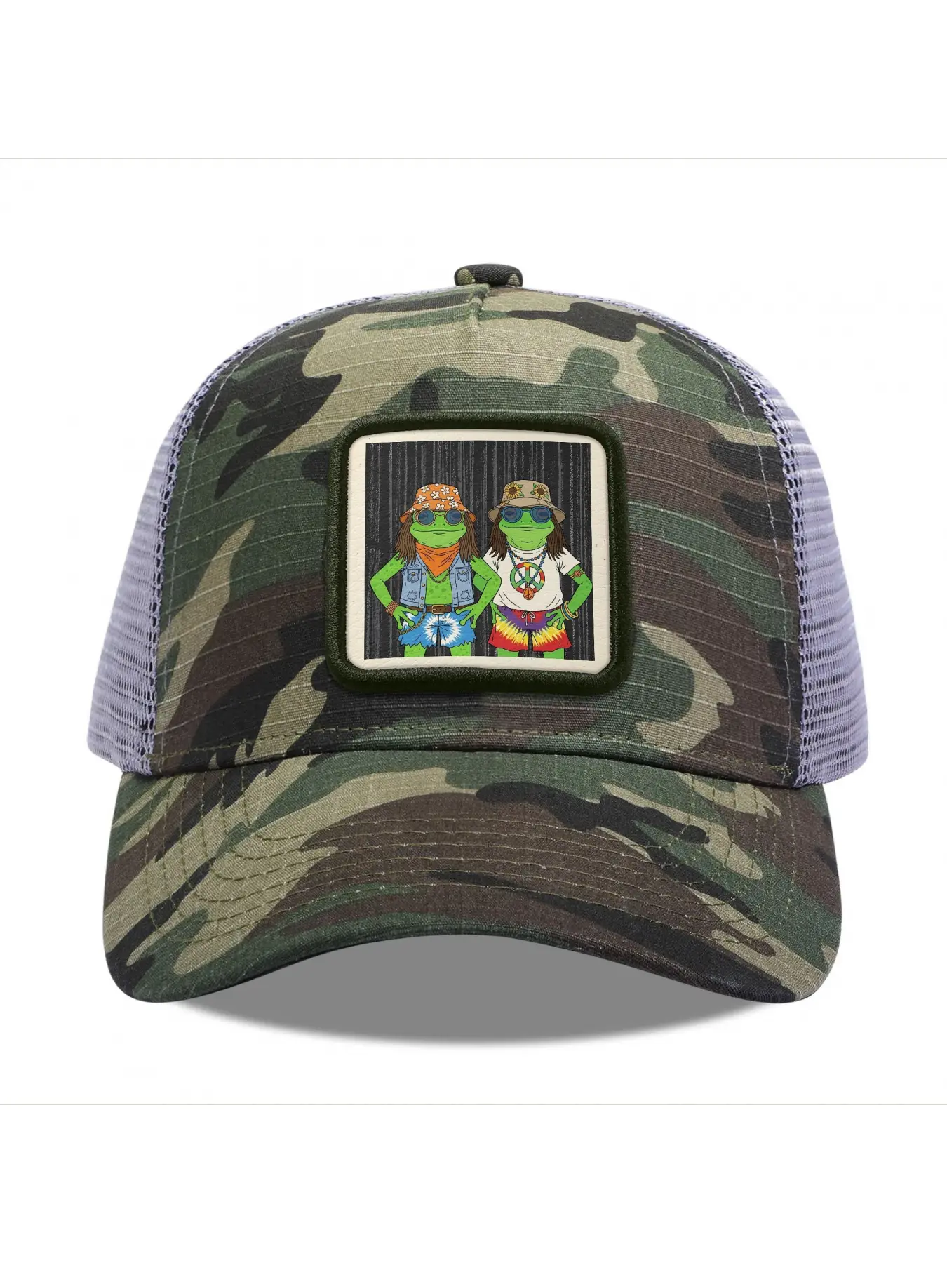 Two Hippie Frogs 1 Camouflage Mesh Baseball Cap for Men & Women - Adjustable Snapback Trucker Hat, Breathable Back for Hiking, Fishing, Camping, Golf & Casual Outdoor Attire Camouflage Random