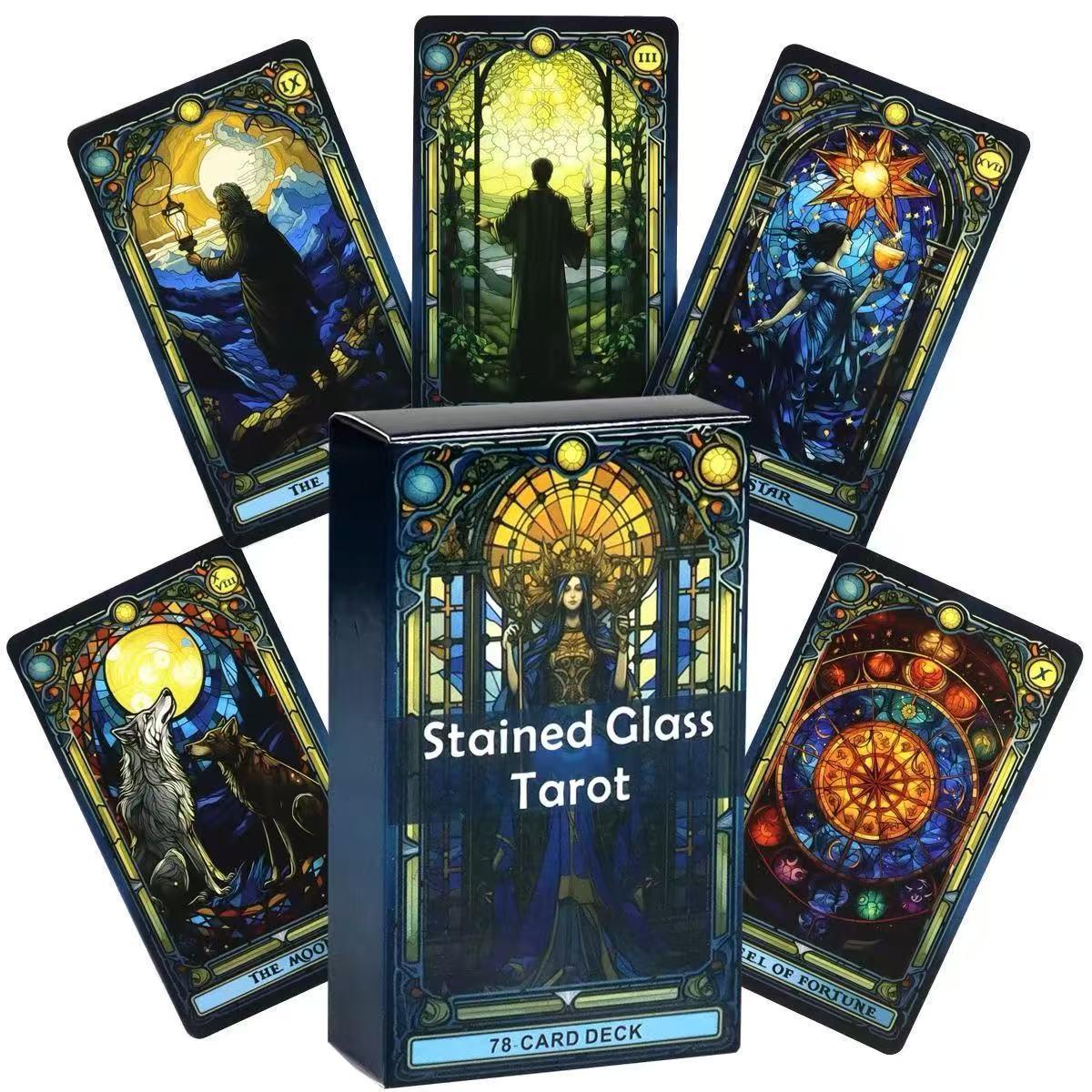 Stained Glass Tarot Card, 1 Box Flower Window Tarot Card, Casual Party Card Game, Tarot Card for Teenager & Adults, Fantasy, Magical, Illustration, Illustrated, Decorative, Decoration, Tarot Card Set