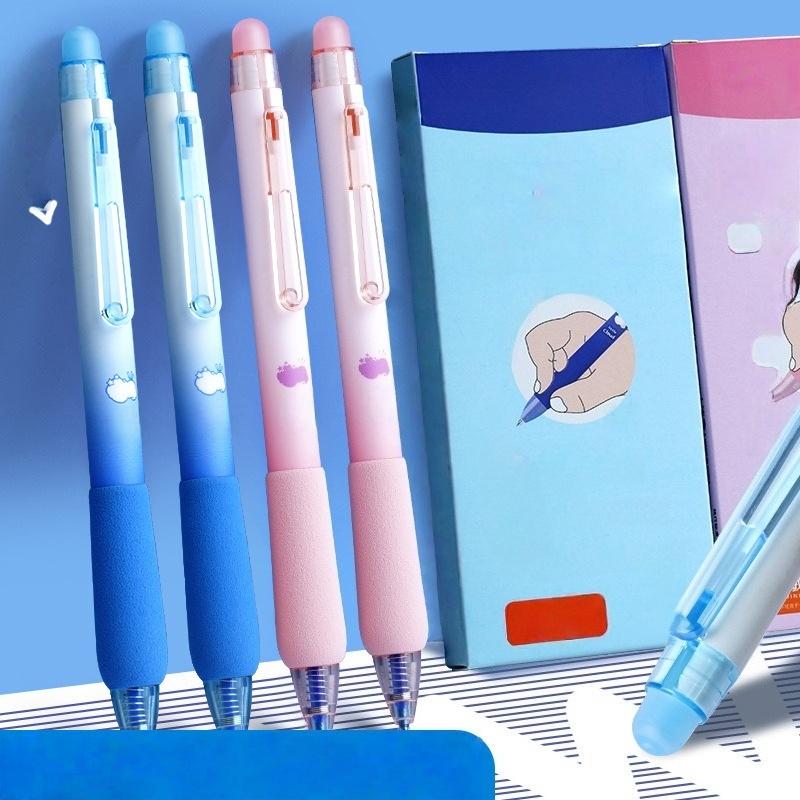 4pcs Magic Erasable Gel Pens, Cloud Design Sponge Click Pens, Fresh Style Writing Set, Smooth Writing Pens, Essential for Exams and Practice Tests