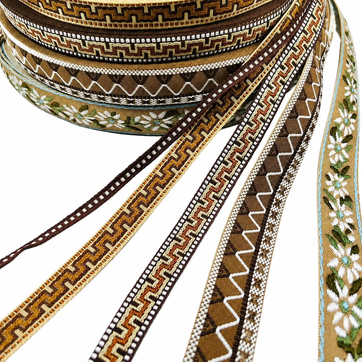 2cm Ethnic Retro Polyester Fabric Woven Trim, Hanfu Costumes Decorative Ribbon for Traditional Wear, DIY Craft Projects