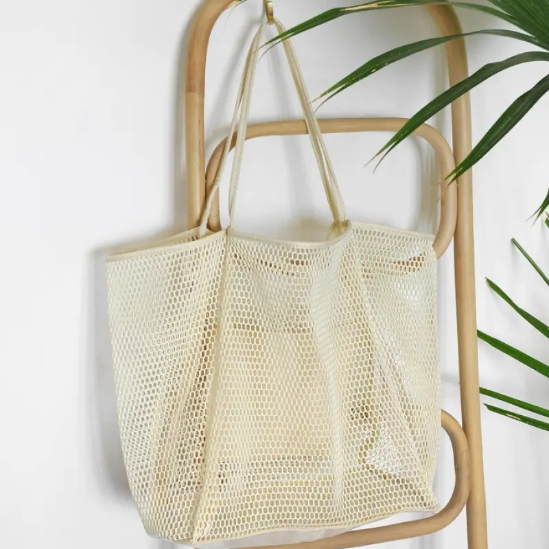 1Pcs Sand-Free Mesh Beach Bag for Women, Large Capacity Foldable Tote Bag with Zipper Pocket, Lightweight Travel & Pool Bag, Ultra Compact Vacation Cruise Essential