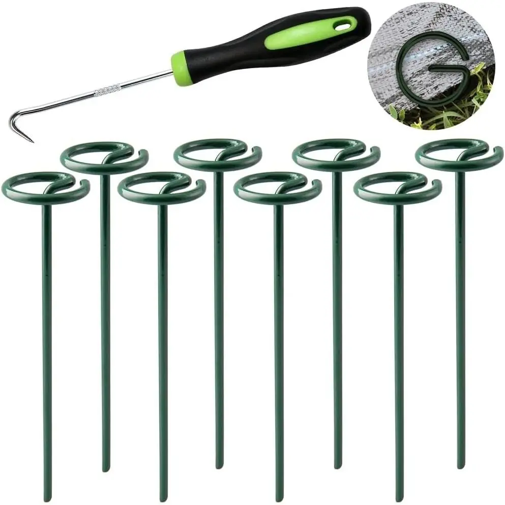 50Pcs Circle Top Landscape Staples, 6 Inch Green Artificial Turf Stakes, 9 Gauge Landscape Fabric Pins, Heavy Duty Yard Lawn Spikes for Outdoor Soil Gardening Weed Barrier Sod Fabric - 6"