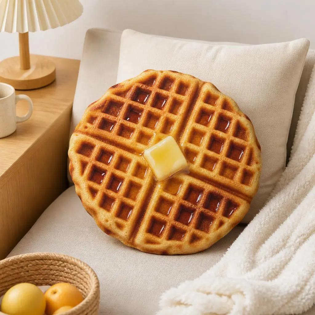 Waffle Plush Pillow Breakfast Brunch Foodie Cushion with Syrup Butter Shaped Stuffed Throw Pillow for Sofa Home Decor Gift
