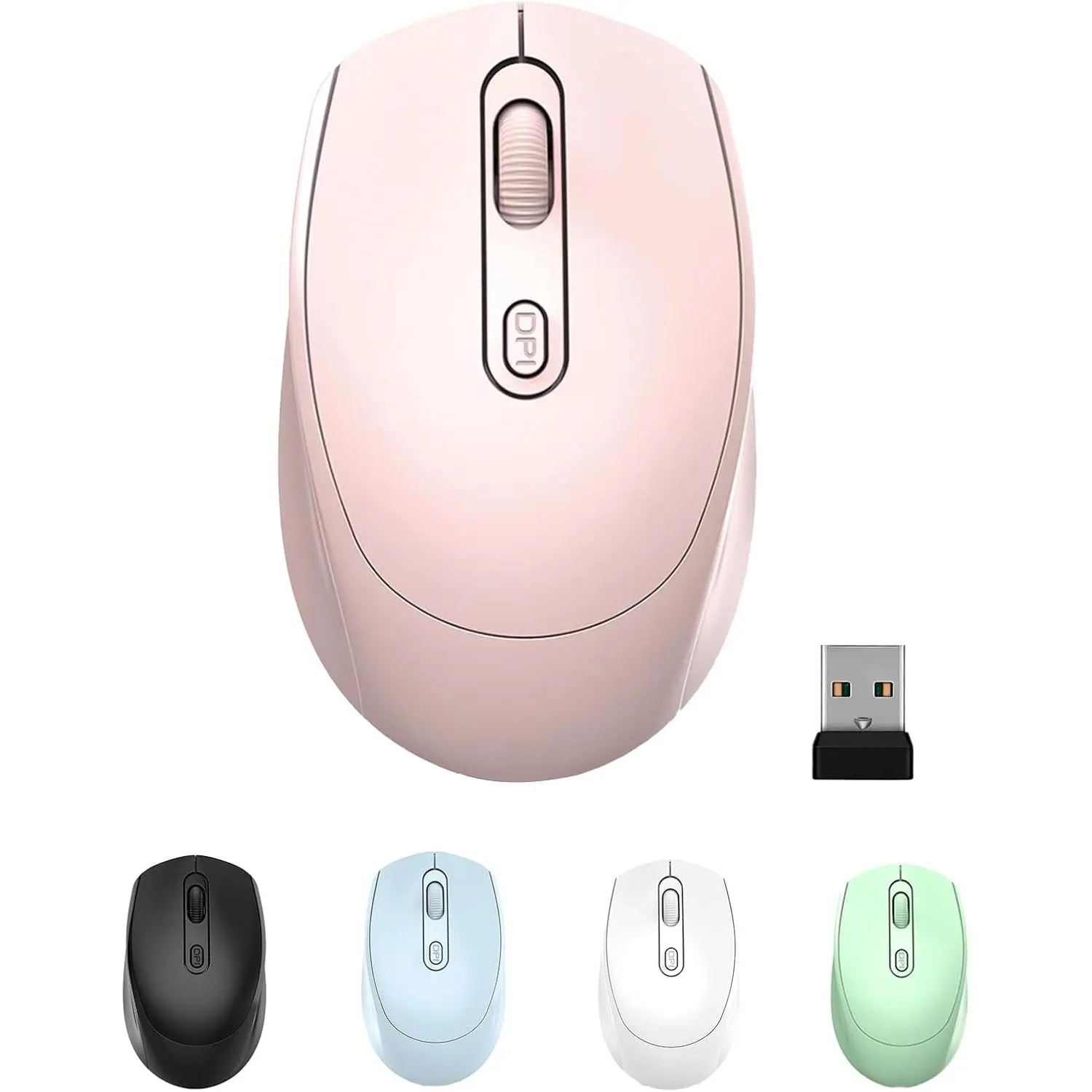 2.4G Wireless Mouse with Silent Mode, DPI Adjustability, USB Nano Receiver, USB Plug-In Compatibility for Windows PCs, Laptops, Chromebooks (White)