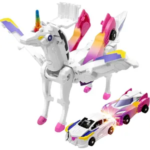 Unicorn Collision Transforming Cars Toy, 2 in 1 Magnetic Cars Collision Transform into unicorn toy, for Boys Girls Age 3-12, magnetic robo car set|Party Gift for Birthday, Christmas (Dazzle Pink)