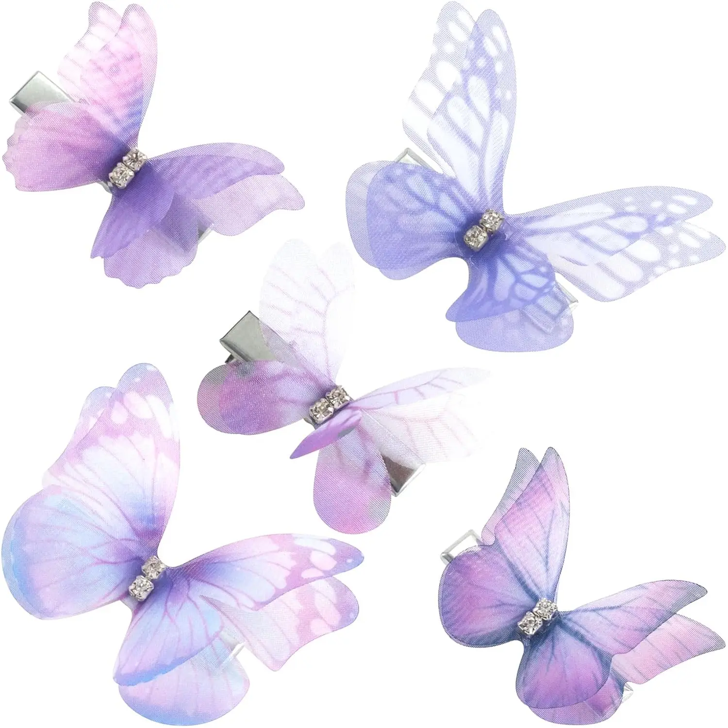 5 count Butterfly Hair Barrettes for Women, 2 Sizes Gradient  Organza Bling Rhinestone Hair Clips, Cute Hairstylist Bow Pin Accessories for Daily, Wedding,  Party