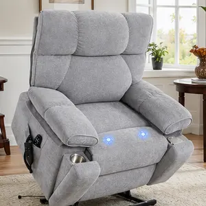 ARCH Grey Chenille Power Lift Recliner Chair with Heat and Massage, Dual Motor Infinite Position Electric Reclining Chair for Elderly, Oversized Heavy Duty 350lbs Capacity, Medium-Firm, Hidden Cup Holders, Living Room Furniture, Gray Color Options