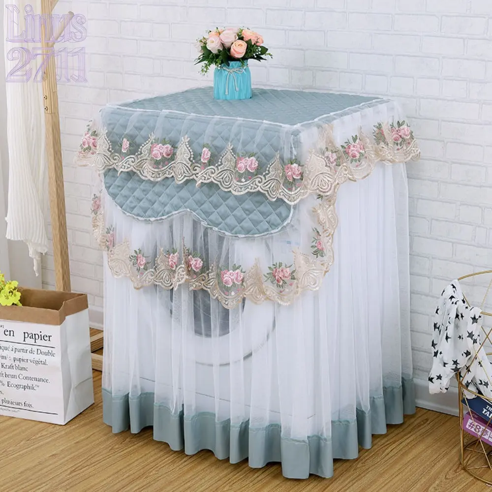 Floral Lace Front Opening Washing Machine Cover Quilted Dustproof Universal 8kg 10kg Front Load Washer Protector Laundry Room Decor