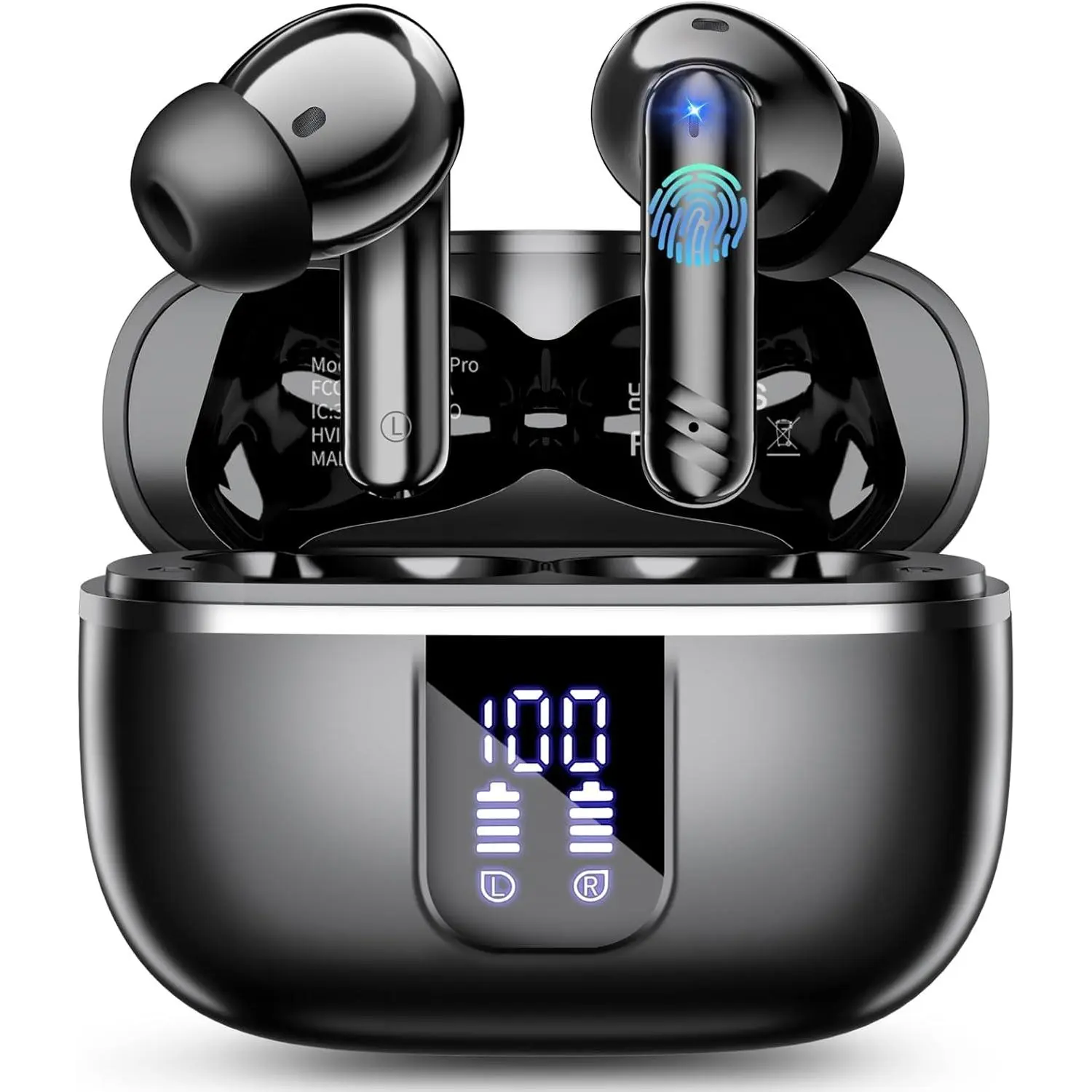 Wireless Earbuds, Bluetooth 5.4 Headphones with 4 Noise Cancelling Mic, 46H In-Ear Buds with 3D Bass Stereo Sound, Small Ears, LED Display, Calls Sports Workout, IPX7 Earphones for Android iOS, Black