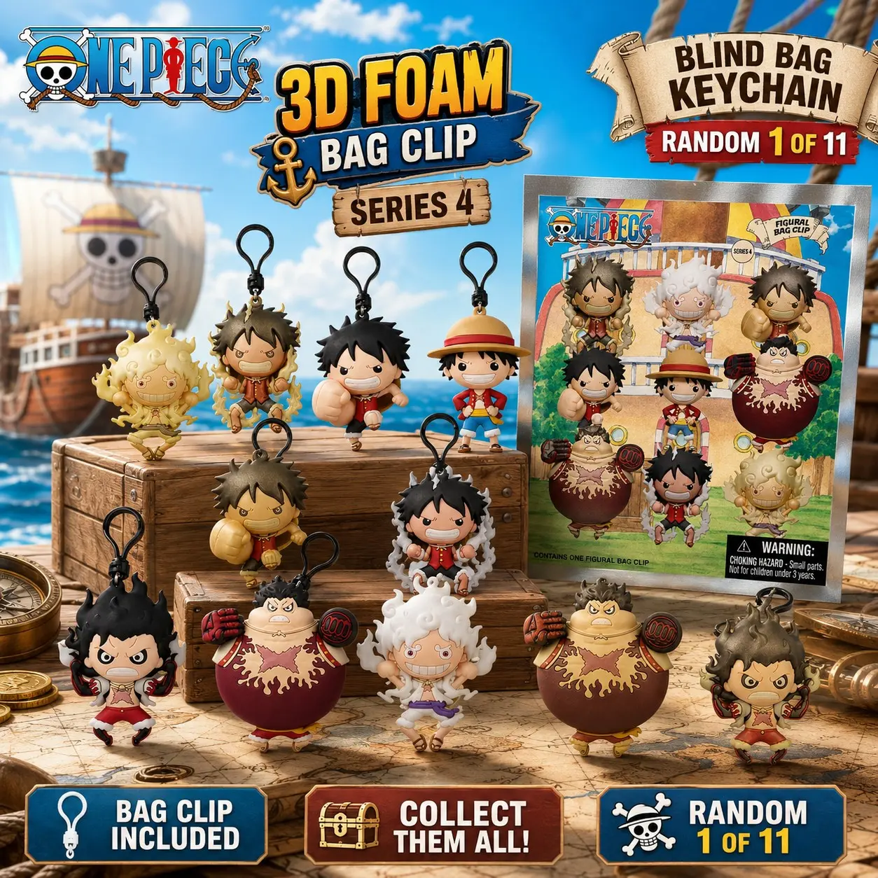 One Piece Officially Licensed Blind Bag Keychain, 3D Foam Luffy Figure, Mystery Bag Clip, Teen Gamer Gift, Collectible Bag Charm, Blind Bag Keyring, Keychain Figures