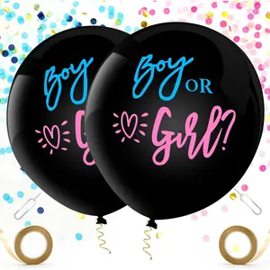 2 count  Balloons, 36 Inch    Confetti Balloons Black Boy or Girl Balloon with Blue  Confetti for  Shower Party Decorations