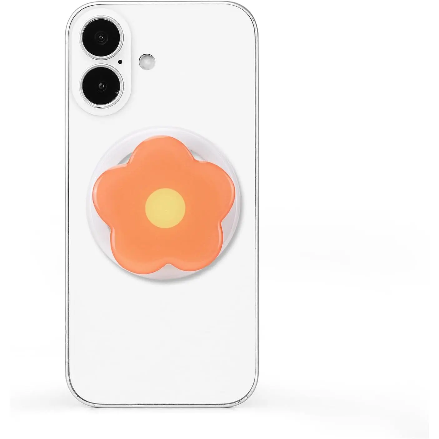 Phone Grip Collapsible Cute Floral Series Hold Phone Grip Stand Include Adapter Ring for Smartphone Tablet Cell Phone Accessory Compatible with Magsafe Phone (Orange)