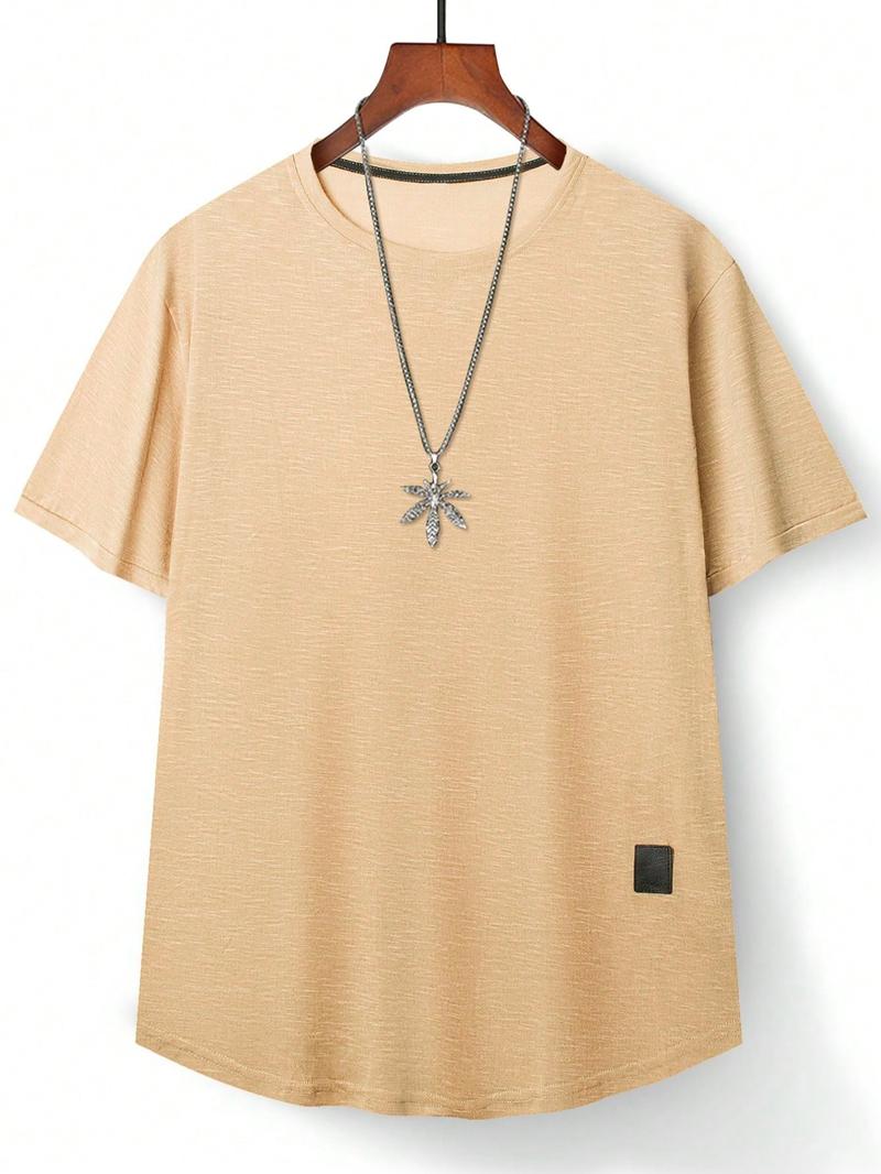 Men's Regular Fit Patched Round Neck Basic Tee, Casual Short Sleeve T-shirt for Summer, Menswear for Daily Wear