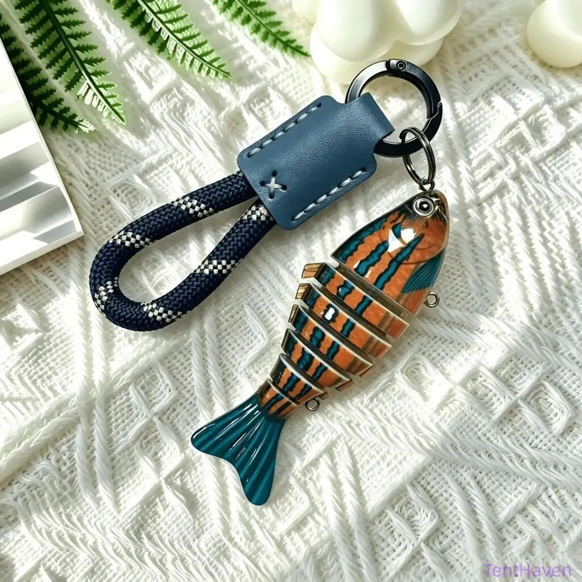 Unisex All-Seasons Coastal Theme Handmade Nylon Rope Fish Keychain, Fishing Charm, Lightweight Wobble Fish Pendant, Durable String-Tether Key Holder, Car Key Accessory, Unique Gift for Ocean Fishing Enthusiasts