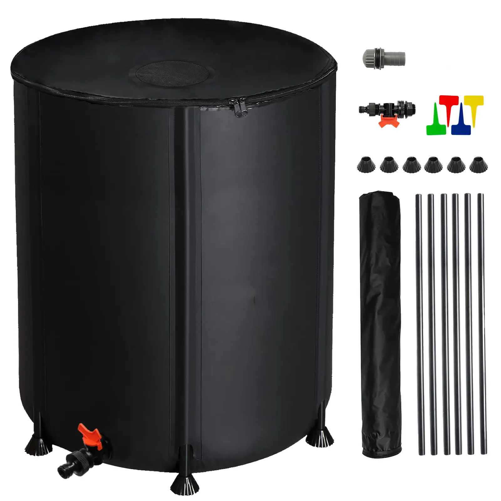 50/100/132 Gallon Folding Rain Barrel, Collapsible Rain Water Collector with 500D PVC Mesh Cloth, Portable Outdoor Rainwater Collection Tank with Mesh Cover & Drain Valve for Garden Backyard