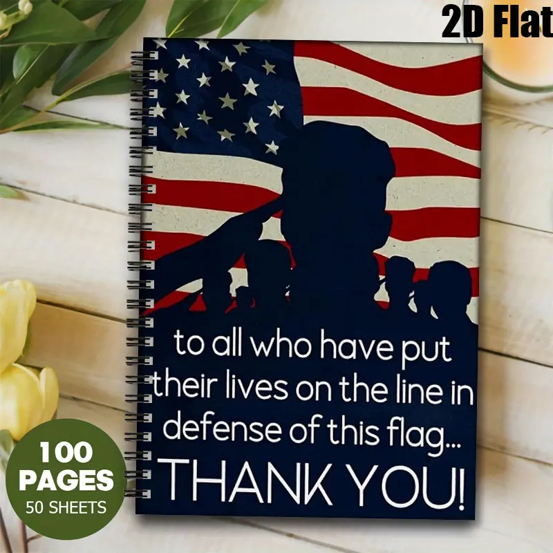 1 Spiral Coil Notebook 5.7x8.26 Inch, Premium Lined Pages, Durable Binding, Perfect for Veterans Day Tributes, Military Appreciation Journal, Patriotic Gift for Service Members, Flag Honor Notebook [2D] Flat