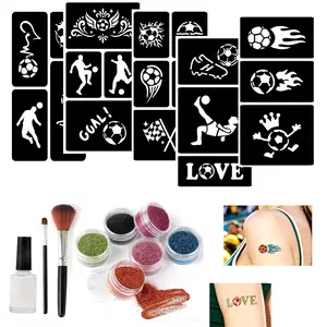 Body Glitter Paint Set, 6 Flashing Colors, Football Theme Stencils, Brush Included, Perfect for Sports Events, Parties, Arm & Face Decoration