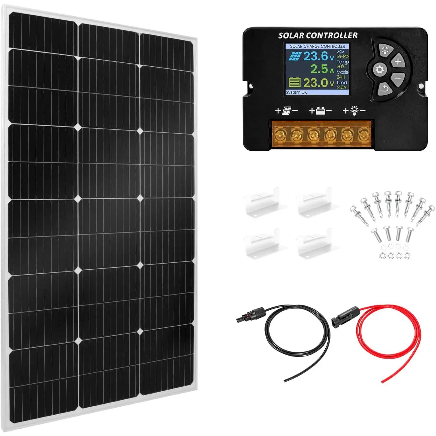 100W Monocrystalline Solar Panel Controller Kit with 20A PWM Controller - 12V/24V High Efficiency Solar Panel for RVs Boats Cabins, Off-Grid Users