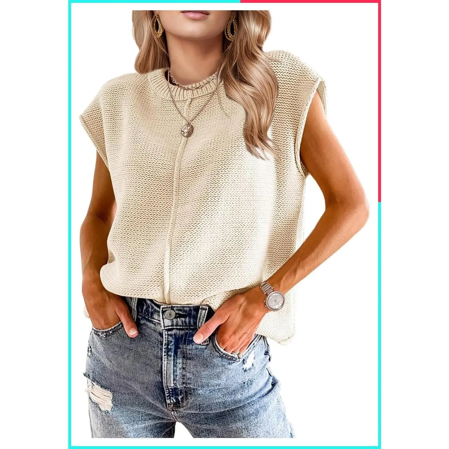Women's 2026 Summer Boho Western Sweater Vest Top - Trendy Cap Sleeve Casual Rodeo Vacation Outfit