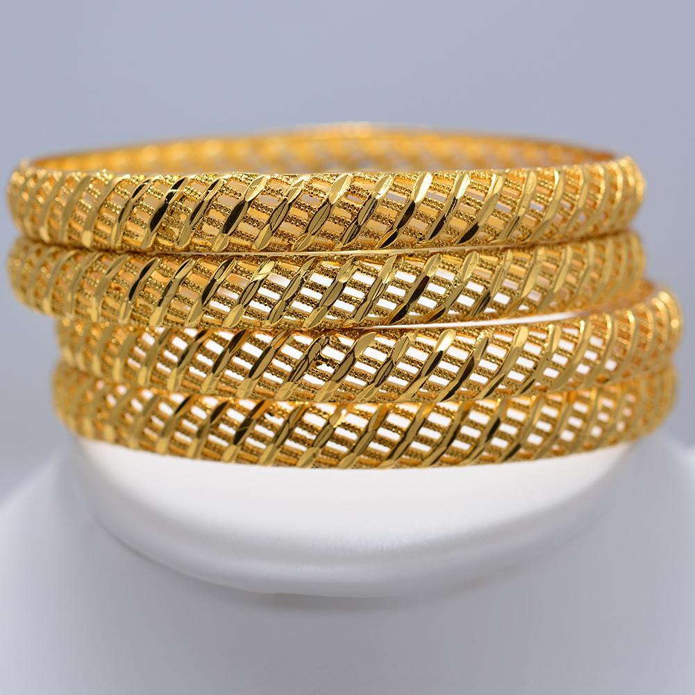 4pcs Baby Dubai Bracelet Gold Color small  Bangles For  Baby Chind Arab Bracelets Middle Eastern African Fashion Metal Bangles