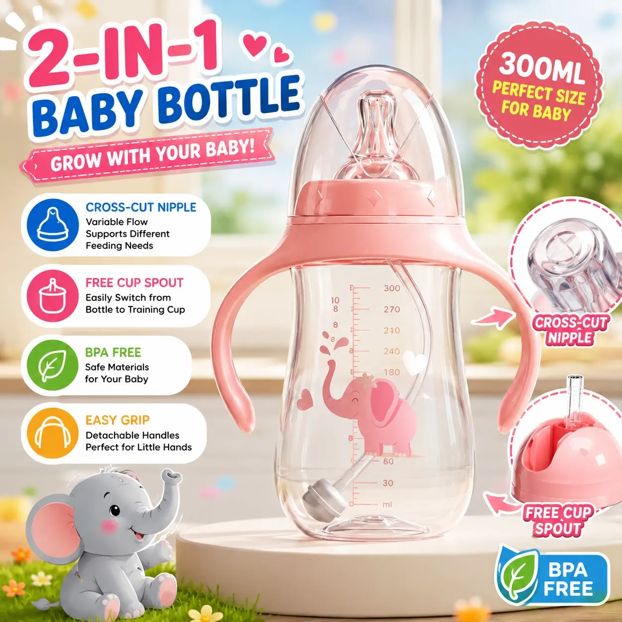 1pc cartoon new outdoor drinking straw bottle, scientific feeding teaching training, portable handle water training bottle, is a great teaching tool