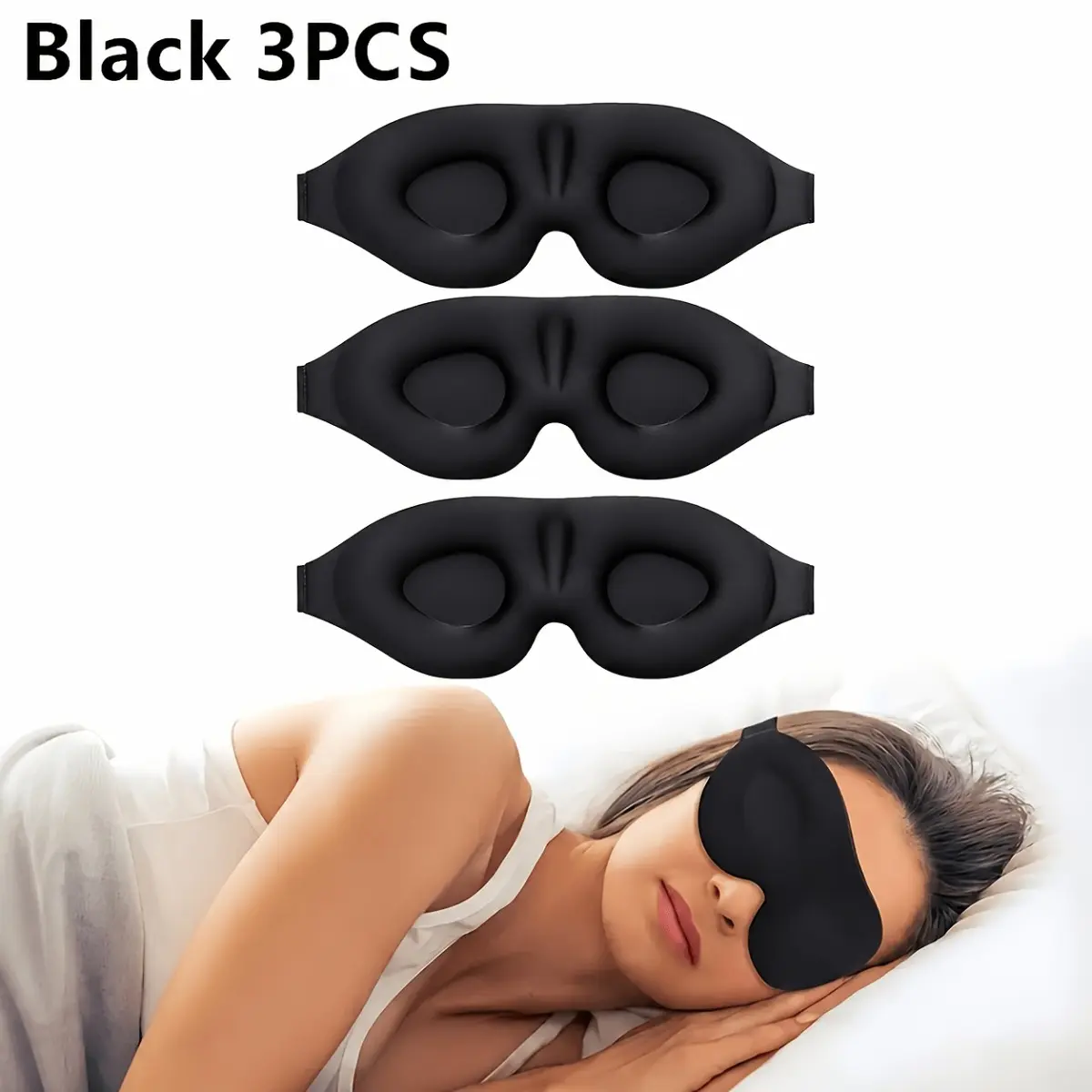 3-Piece 3D Sleep Mask and Eye Mask Set for Unisex, Lightweight Zero-Pressure Contour Accessory with Adjustable Straps for Deep Sleep, Travel, and Nighttime Rest