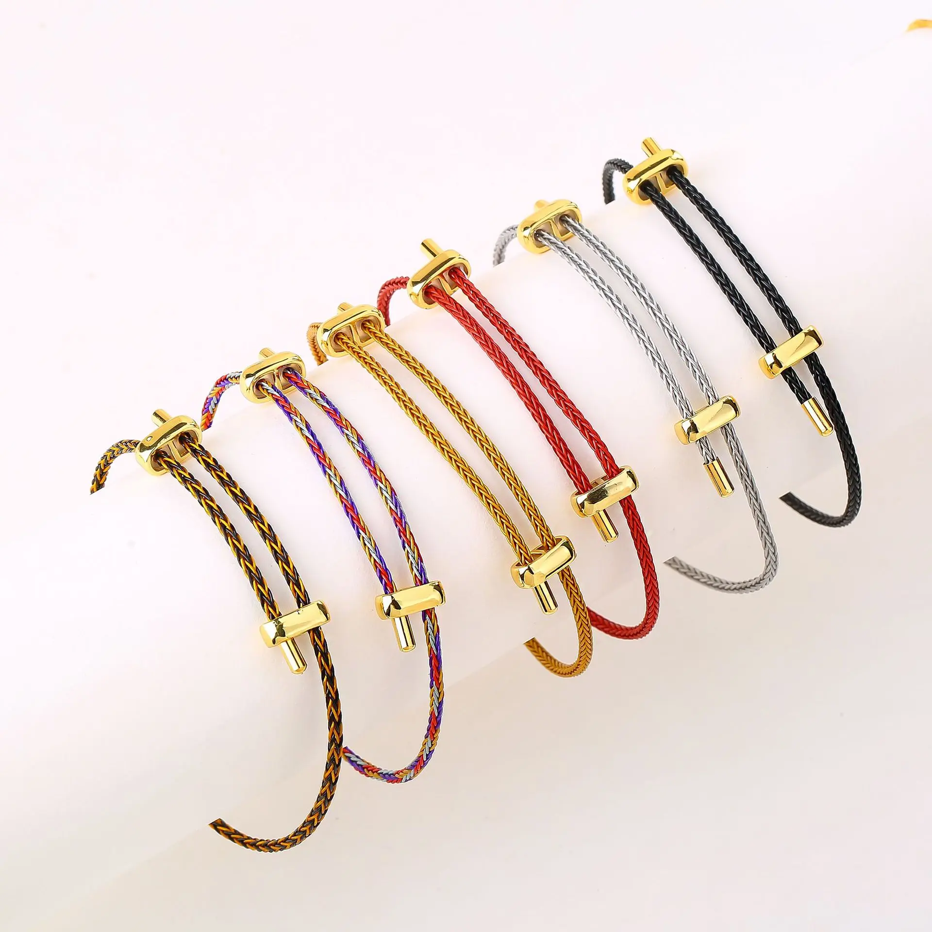 2mm Ultra-Thin Stainless Steel Wire Red Bracelet, Adjustable 8-Shaped Clasp, Compatible for Threading 3D Hard Gold DIY Beads