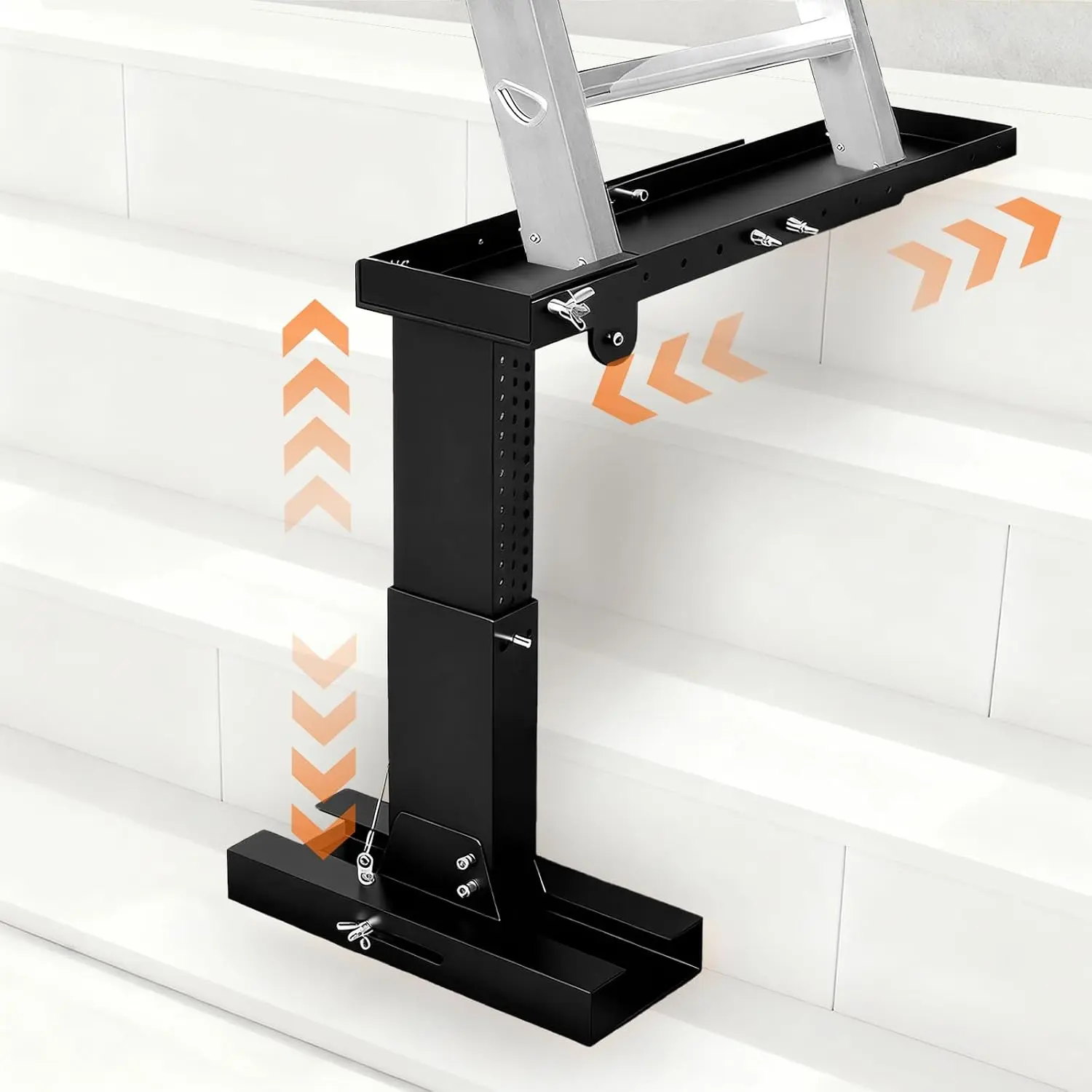 Ladder Leveler for Stairs & Extension Ladders, Heavy Duty 500 lb Adjustable Stabilizer Platform, Fits Foot Spacing <30", Height 11-18", Length 17-31.5", Foldable & Durable (Black)