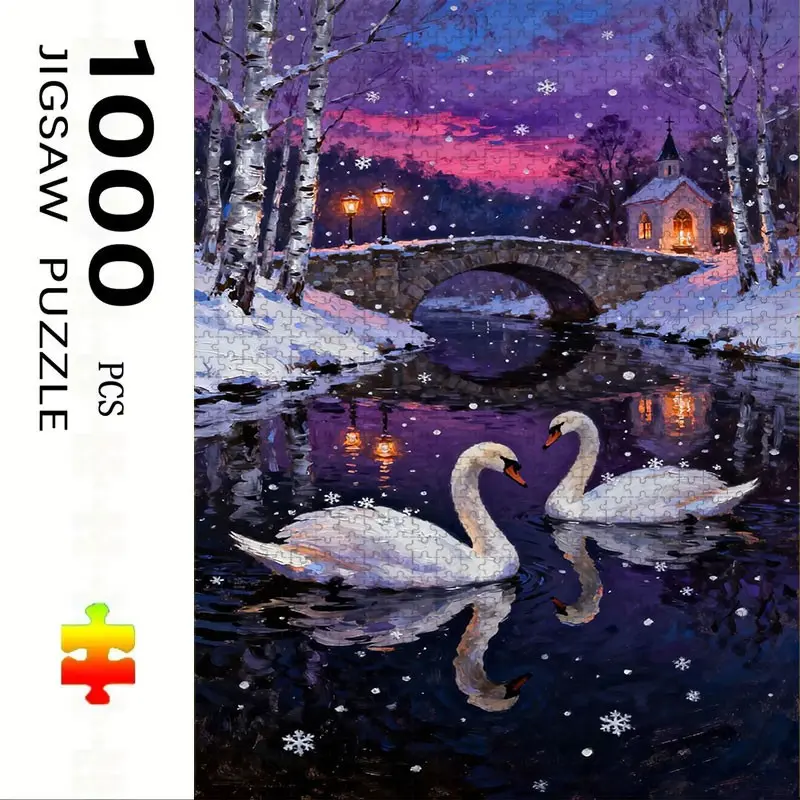 1000 Piece Swan Lake Puzzle, Large Adult Family Interactive Toy, DIY Home Decor Brain Challenge, Holiday Theme, Durable Puzzle