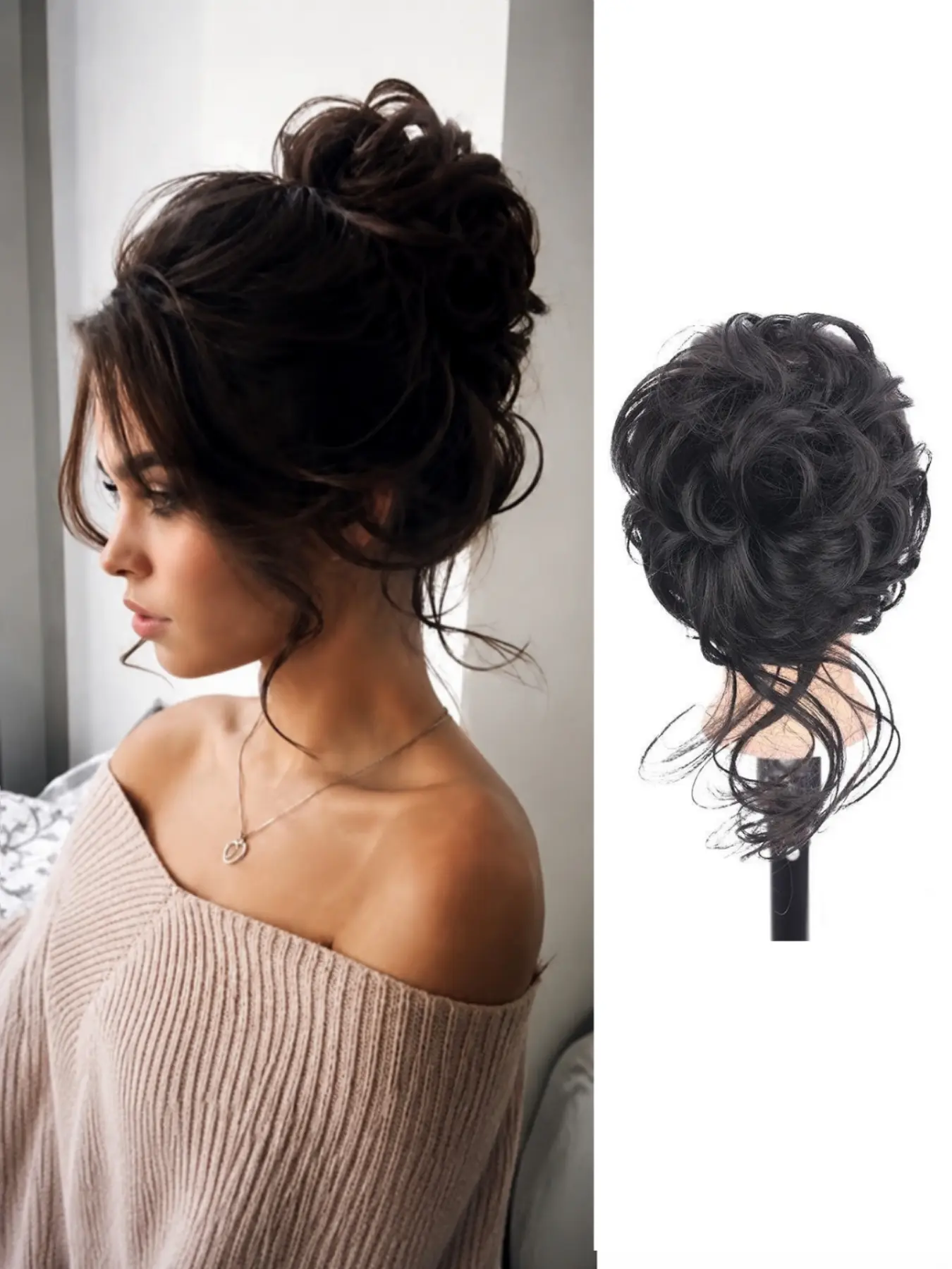 10 Inch Curly Hair Bun Extension for Women, Synthetic Claw Clip Hair Bun, Natural Fluffy Voluminous Chignon Hairpiece, Easy Wear Updo Hairstyle for Daily Party