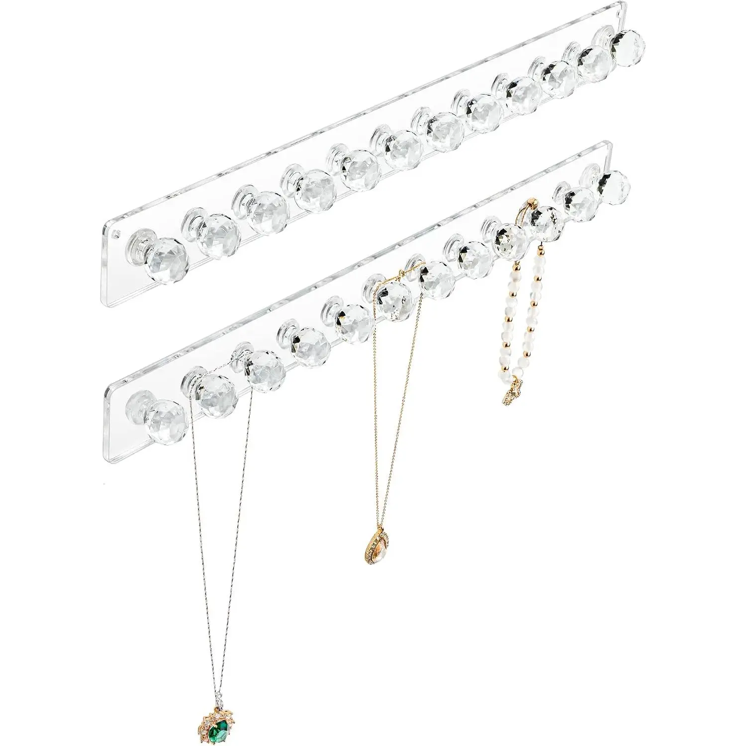 Necklace Holder,  Necklace Hanger, Wall Mount Necklace Organizer,  Hooks for Necklaces, Bracelets, Chains (2-pack Clear)