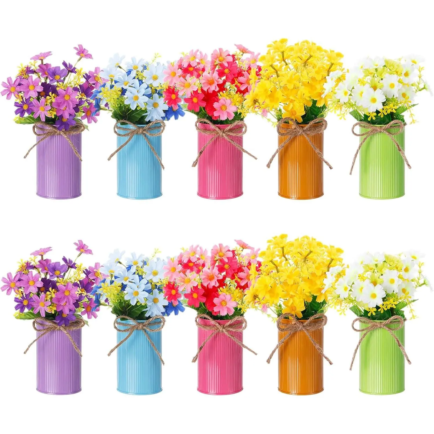 30 Pcs Spring Centerpiece for Table Spring Office Decoration Galvanized Metal Flower Bucket with Artificial Daisy Flower Bunny Pick, Springs Floral Arrangement for Wedding Birthday Party