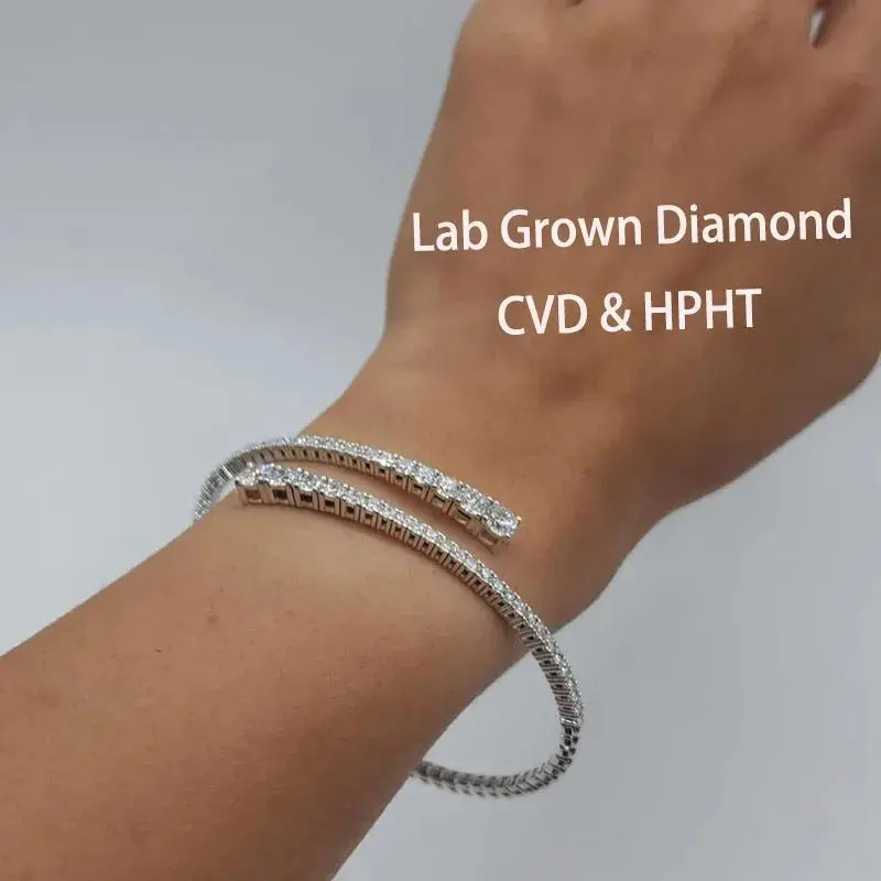 3 CTW Round Lab Grown Diamond Bangle 14K Gold Half Diamond Graduated Flexible Banglet For Daily Stacking Enhancing Charm Jewelry