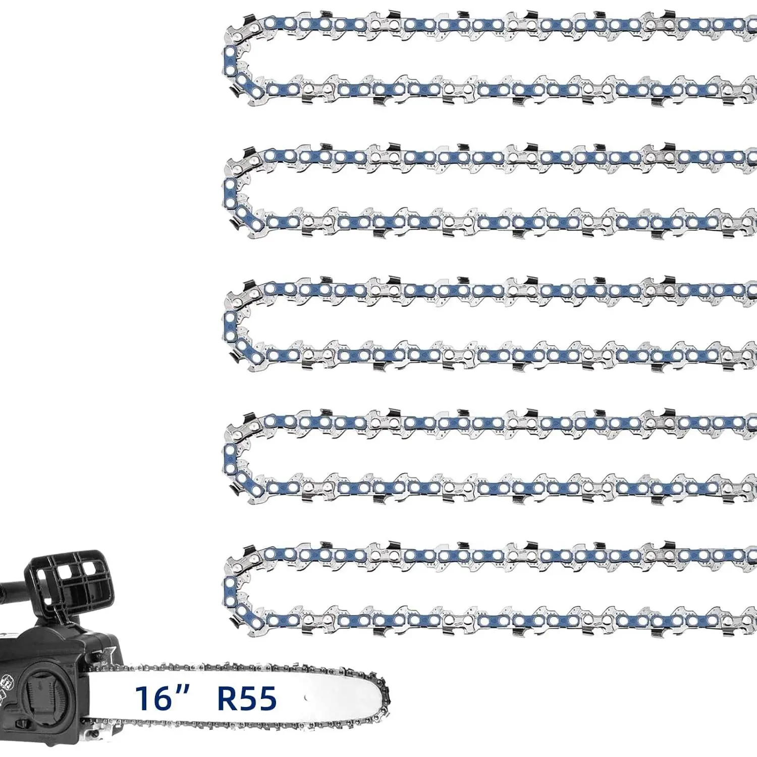 5 Pack 16 Inch  Chain Fit Stihl MS170, MS171, MS180c - 3/8" LP Pitch .043" Gauge 55 Drive Links, 16"  Chain 61PMM355, 36100050055, R55