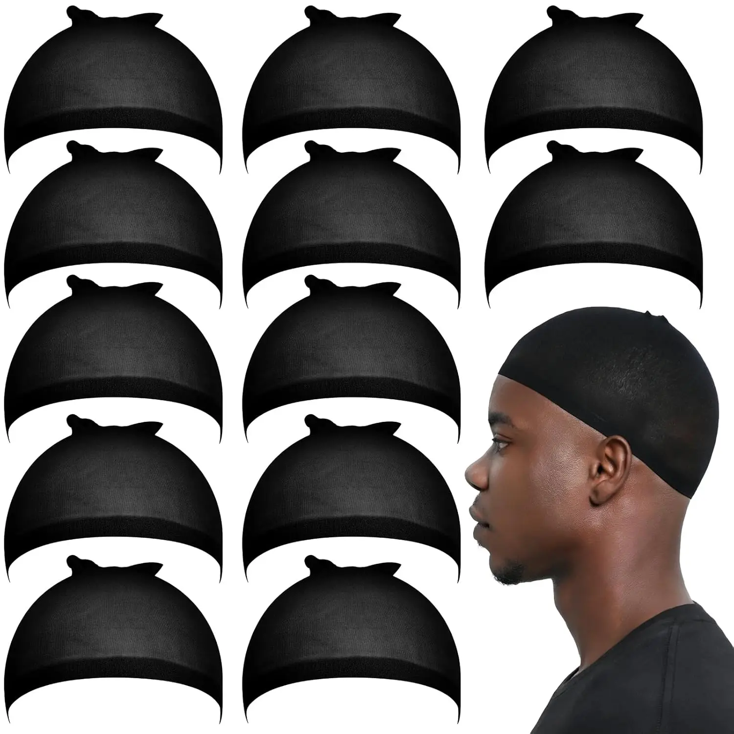 12 count Black Wig Cap for Men, Hair Stocking Cap, Nylon Wig Caps Black, Hair Net for Men, Stretchy, , Lightweight Wave Caps