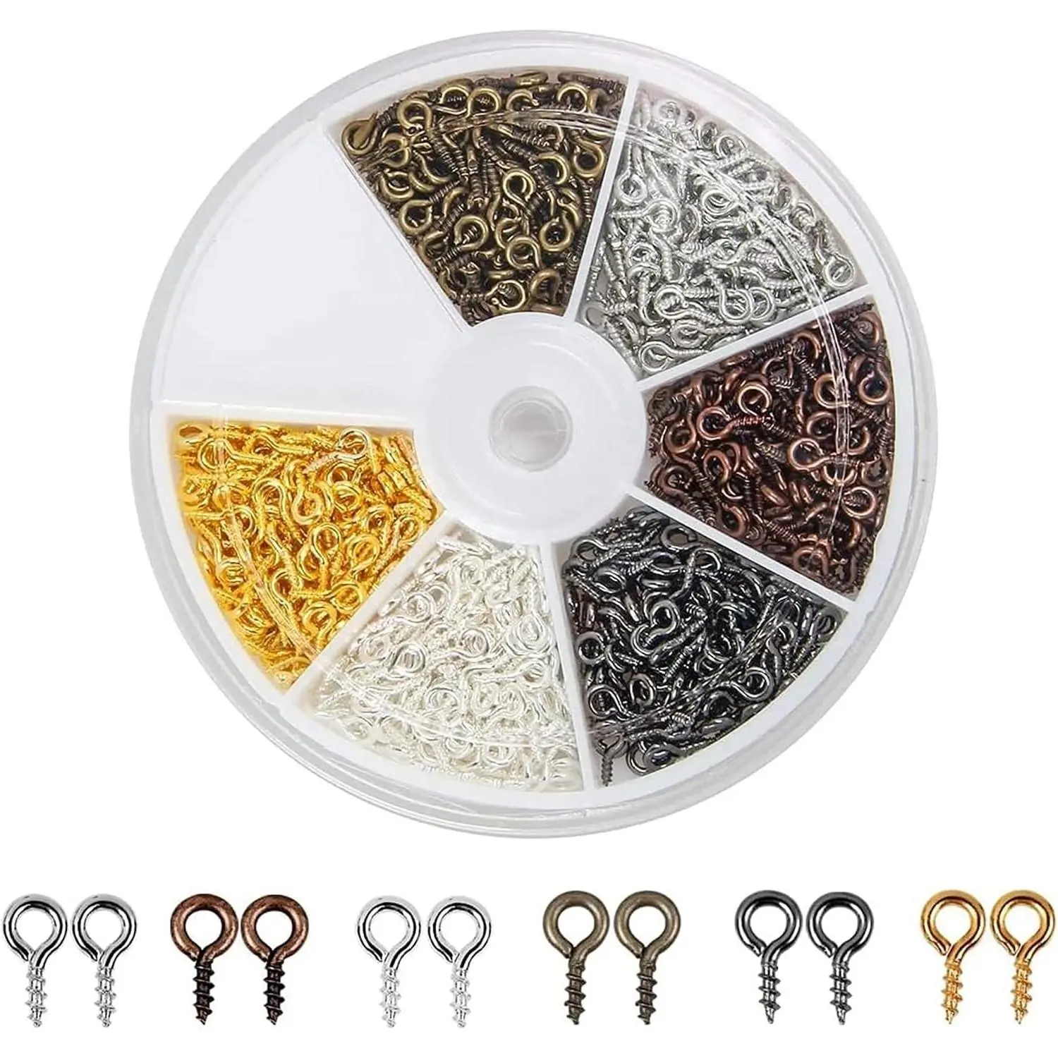 6 Colors 600Pcs Small Screw Eye Pins, Eye Pins Hooks, Threaded Eyelets, Silver Clasps, Eye Screws for Jewelry MakingGift