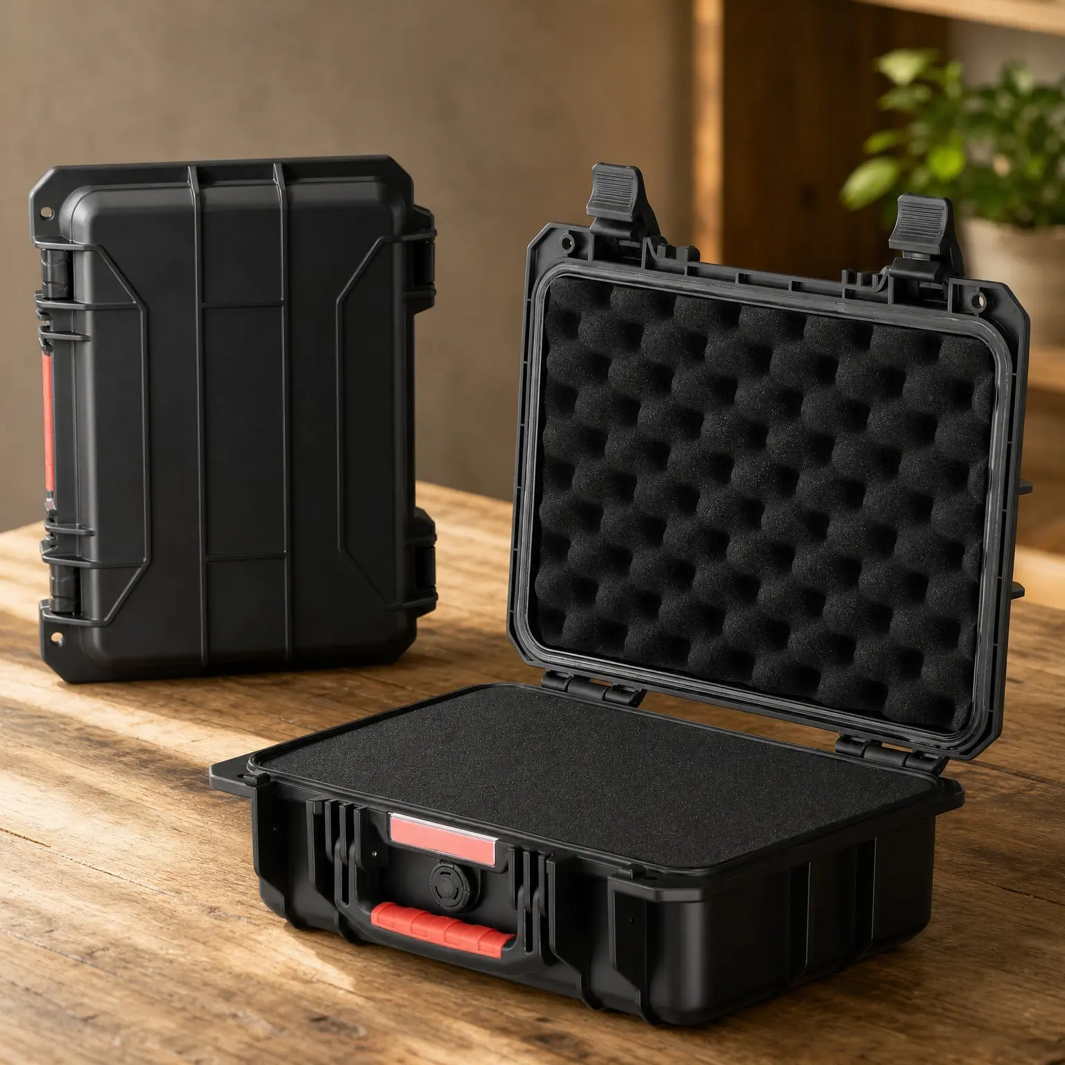 Weatherproof Hard Case with Pre-cut Foam, IP67 Waterproof Protective Dry Box, Retractable Pull Handles for Cameras, Travel, Hunting, Military, Tactical (14.96x11.81x5.51)Gift